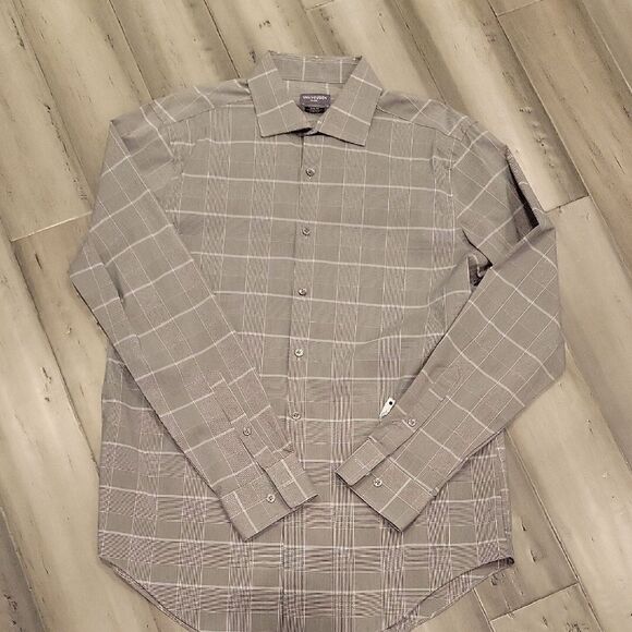 Van Heusen Gray Dress Shirt with Windowpane Pattern Slim Fit - Picture 1 of 4